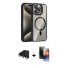 MARSİLYAN™- iPhone 15 Pro Max Kılıf Yadigar Asil Koleksiyonu - Siyah 3D Antistatik Mat Seramik Nano Ekran Koruyucu + Siyah Raze Metal Kamera Lens
