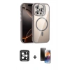MARSİLYAN™- iPhone 15 Pro Max Kılıf Yadigar Asil Koleksiyonu - Siyah 3D Antistatik Mat Seramik Nano Ekran Koruyucu + PVD Metal Kamera Lens - SH