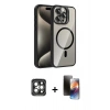 MARSİLYAN™- iPhone 15 Pro Max Kılıf Yadigar Asil Koleksiyonu - Siyah 3D Antistatik Mat Seramik Nano Ekran Koruyucu + PVD Metal Kamera Lens - GI