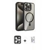 MARSİLYAN™- iPhone 15 Pro Max Kılıf Yadigar Asil Koleksiyonu - Siyah Bilvis 0.18mm Plus Cam Ekran Koruyucu + PVD Metal Kamera Lens - LT