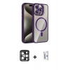 MARSİLYAN™- iPhone 15 Pro Max Kılıf Yadigar Asil Koleksiyonu - Siyah Bilvis 0.18mm Plus Cam Ekran Koruyucu + PVD Metal Kamera Lens - LT