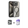 MARSİLYAN™- iPhone 15 Pro Max Kılıf Yadigar Asil Koleksiyonu - Siyah Bilvis 5in1 3D Magic Cam Ekran Koruyucu + PVD Metal Kamera Lens - LT