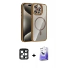 MARSİLYAN™- iPhone 15 Pro Max Kılıf Yadigar Asil Koleksiyonu - Siyah Bilvis 5in1 5D Magic Hayalet Cam Ekran Koruyucu + PVD Metal Kamera Lens - LT