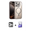 MARSİLYAN™- iPhone 15 Pro Max Kılıf Yadigar Asil Koleksiyonu - Siyah Bilvis 5in1 5D Magic Hayalet Cam Ekran Koruyucu + PVD Metal Kamera Lens - GS
