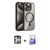 MARSİLYAN™- iPhone 15 Pro Max Kılıf Yadigar Asil Koleksiyonu - Siyah Bilvis 5in1 5D Magic Hayalet Cam Ekran Koruyucu + PVD Metal Kamera Lens - GS