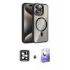 MARSİLYAN™- iPhone 15 Pro Max Kılıf Yadigar Asil Koleksiyonu - Siyah Bilvis 5in1 5D Magic Hayalet Cam Ekran Koruyucu + PVD Metal Kamera Lens - SH