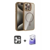 MARSİLYAN™- iPhone 15 Pro Max Kılıf Yadigar Asil Koleksiyonu - Siyah Bilvis 5in1 5D Magic Hayalet Cam Ekran Koruyucu + PVD Metal Kamera Lens - GS