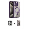 MARSİLYAN™- iPhone 15 Pro Max Kılıf Yadigar Asil Koleksiyonu - Siyah Bilvis Hayalet Cam Ekran Koruyucu + Gümüş PVD Metal Kamera Lens