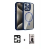 MARSİLYAN™- iPhone 15 Pro Max Kılıf Yadigar Asil Koleksiyonu - Siyah Bilvis Hayalet Cam Ekran Koruyucu + Gümüş PVD Metal Kamera Lens