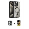 MARSİLYAN™- iPhone 15 Pro Max Kılıf Yadigar Asil Koleksiyonu - Siyah Buffer Cam Ekran Koruyucu + PVD Metal Kamera Lens - LT