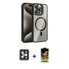 MARSİLYAN™- iPhone 15 Pro Max Kılıf Yadigar Asil Koleksiyonu - Siyah Buffer Cam Ekran Koruyucu + Siyah PVD Metal Kamera Lens