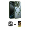 MARSİLYAN™- iPhone 15 Pro Max Kılıf Yadigar Asil Koleksiyonu - Siyah Buffer Cam Ekran Koruyucu + Siyah PVD Metal Kamera Lens