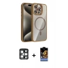 MARSİLYAN™- iPhone 15 Pro Max Kılıf Yadigar Asil Koleksiyonu - Siyah Buffer Hayalet Cam Ekran Koruyucu + PVD Metal Kamera Lens - LT