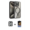 MARSİLYAN™- iPhone 15 Pro Max Kılıf Yadigar Asil Koleksiyonu - Siyah Buffer Hayalet Cam Ekran Koruyucu + PVD Metal Kamera Lens - LT