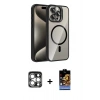 MARSİLYAN™- iPhone 15 Pro Max Kılıf Yadigar Asil Koleksiyonu - Siyah Buffer Hayalet Cam Ekran Koruyucu + PVD Metal Kamera Lens - GS