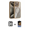 MARSİLYAN™- iPhone 15 Pro Max Kılıf Yadigar Asil Koleksiyonu - Siyah Buffer Hayalet Cam Ekran Koruyucu + PVD Metal Kamera Lens - GS