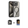 MARSİLYAN™- iPhone 15 Pro Max Kılıf Yadigar Asil Koleksiyonu - Siyah Buffer Hayalet Cam Ekran Koruyucu + Turuncu PVD Metal Kamera Lens