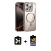 MARSİLYAN™- iPhone 15 Pro Max Kılıf Yadigar Asil Koleksiyonu - Siyah Buffer Hayalet Cam Ekran Koruyucu + Turuncu PVD Metal Kamera Lens