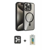 MARSİLYAN™- iPhone 15 Pro Max Kılıf Yadigar Asil Koleksiyonu - Siyah Polymer Nano Ekran Koruyucu + Gri PVD Metal Kamera Lens