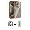 MARSİLYAN™- iPhone 15 Pro Max Kılıf Yadigar Asil Koleksiyonu - Siyah Polymer Nano Ekran Koruyucu + PVD Metal Kamera Lens - GS