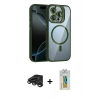 MARSİLYAN™- iPhone 15 Pro Max Kılıf Yadigar Asil Koleksiyonu - Siyah Polymer Nano Ekran Koruyucu + Titanyum Gri Raze Metal Kamera Lens