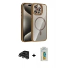 MARSİLYAN™- iPhone 15 Pro Max Kılıf Yadigar Asil Koleksiyonu - Siyah Polymer Nano Ekran Koruyucu + Titanyum Gri Raze Metal Kamera Lens
