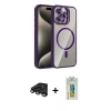 MARSİLYAN™- iPhone 15 Pro Max Kılıf Yadigar Asil Koleksiyonu - Siyah Polymer Nano Ekran Koruyucu + Titanyum Gri Raze Metal Kamera Lens