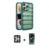 MARSİLYAN™- iPhone 15 Pro Max Kılıf Yadigar Doku Özel Seri - Şeffaf 360 Full Body Arka Koruyucu + Gri PVD Metal Kamera Lens