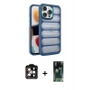 MARSİLYAN™- iPhone 15 Pro Max Kılıf Yadigar Doku Özel Seri - Şeffaf 360 Full Body Arka Koruyucu + PVD Metal Kamera Lens - TU