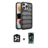 MARSİLYAN™- iPhone 15 Pro Max Kılıf Yadigar Doku Özel Seri - Şeffaf 360 Full Body Arka Koruyucu + PVD Metal Kamera Lens - TU