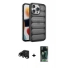 MARSİLYAN™- iPhone 15 Pro Max Kılıf Yadigar Doku Özel Seri - Şeffaf 360 Full Body Arka Koruyucu + Raze Metal Kamera Lens - SH