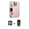 MARSİLYAN™- iPhone 15 Pro Max Kılıf Yadigar Doku Özel Seri - Şeffaf 360 Full Body Arka Koruyucu + PVD Metal Kamera Lens - SH