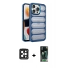 MARSİLYAN™- iPhone 15 Pro Max Kılıf Yadigar Doku Özel Seri - Şeffaf 360 Full Body Arka Koruyucu + PVD Metal Kamera Lens - SH