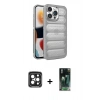 MARSİLYAN™- iPhone 15 Pro Max Kılıf Yadigar Doku Özel Seri - Şeffaf 360 Full Body Arka Koruyucu + PVD Metal Kamera Lens - SH