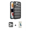 MARSİLYAN™- iPhone 15 Pro Max Kılıf Yadigar Doku Özel Seri - Şeffaf Pasifik Cam Ekran Koruyucu + PVD Metal Kamera Lens - GS