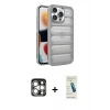 MARSİLYAN™- iPhone 15 Pro Max Kılıf Yadigar Doku Özel Seri - Şeffaf Pasifik Cam Ekran Koruyucu + PVD Metal Kamera Lens - GS