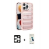 MARSİLYAN™- iPhone 15 Pro Max Kılıf Yadigar Doku Özel Seri - Şeffaf Pasifik Cam Ekran Koruyucu + PVD Metal Kamera Lens - GS