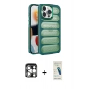 MARSİLYAN™- iPhone 15 Pro Max Kılıf Yadigar Doku Özel Seri - Şeffaf Pasifik Cam Ekran Koruyucu + PVD Metal Kamera Lens - GS