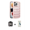 MARSİLYAN™- iPhone 15 Pro Max Kılıf Yadigar Doku Özel Seri - Şeffaf Pasifik Cam Ekran Koruyucu + PVD Metal Kamera Lens - TU