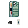 MARSİLYAN™- iPhone 15 Pro Max Kılıf Yadigar Doku Özel Seri - Şeffaf Pasifik Cam Ekran Koruyucu + Titanyum Gri Raze Metal Kamera Lens
