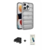 MARSİLYAN™- iPhone 15 Pro Max Kılıf Yadigar Doku Özel Seri - Şeffaf Pasifik Cam Ekran Koruyucu + Titanyum Gri Raze Metal Kamera Lens