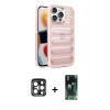 MARSİLYAN™- iPhone 15 Pro Max Kılıf Yadigar Doku Özel Seri - Siyah 360 Mat Full Body Arka Koruyucu + PVD Metal Kamera Lens - LT