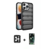 MARSİLYAN™- iPhone 15 Pro Max Kılıf Yadigar Doku Özel Seri - Siyah 360 Mat Full Body Arka Koruyucu + PVD Metal Kamera Lens - SH