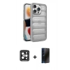 MARSİLYAN™- iPhone 15 Pro Max Kılıf Yadigar Doku Özel Seri - Siyah 3D Antistatik Hayalet Cam Ekran Koruyucu + PVD Metal Kamera Lens - SH