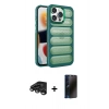 MARSİLYAN™- iPhone 15 Pro Max Kılıf Yadigar Doku Özel Seri - Siyah 3D Antistatik Hayalet Cam Ekran Koruyucu + Raze Metal Kamera Lens - TMGI