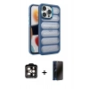 MARSİLYAN™- iPhone 15 Pro Max Kılıf Yadigar Doku Özel Seri - Siyah 3D Antistatik Hayalet Cam Ekran Koruyucu + Turuncu PVD Metal Kamera Lens