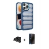 MARSİLYAN™- iPhone 15 Pro Max Kılıf Yadigar Doku Özel Seri - Siyah 3D Antistatik Hayalet Cam Ekran Koruyucu + Raze Metal Kamera Lens - TMGI