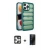 MARSİLYAN™- iPhone 15 Pro Max Kılıf Yadigar Doku Özel Seri - Siyah 3D Antistatik Hayalet Cam Ekran Koruyucu + PVD Metal Kamera Lens - GS