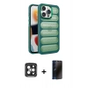 MARSİLYAN™- iPhone 15 Pro Max Kılıf Yadigar Doku Özel Seri - Siyah 3D Antistatik Hayalet Cam Ekran Koruyucu + PVD Metal Kamera Lens - SH