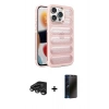 MARSİLYAN™- iPhone 15 Pro Max Kılıf Yadigar Doku Özel Seri - Siyah 3D Antistatik Hayalet Cam Ekran Koruyucu + Raze Metal Kamera Lens - TMGI